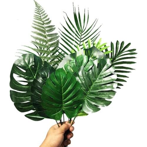 1pcs Artificial Tropical Leaf Palm Wedding Hawaiian Luau Theme Party Decoration Home Garden Wedding Christmas Decoration leafs