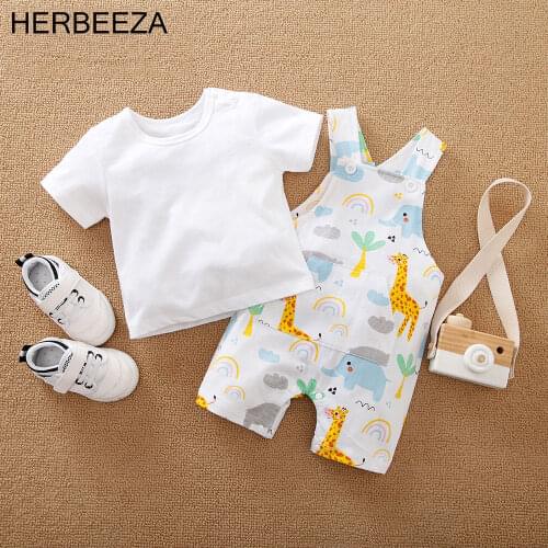 Prowow 2 Pcs Baby Clothes Set For Newborn Boy Jumpsuit Cartoon Baby Romper Summer Elephant Overalls For Toddler Clothing Male