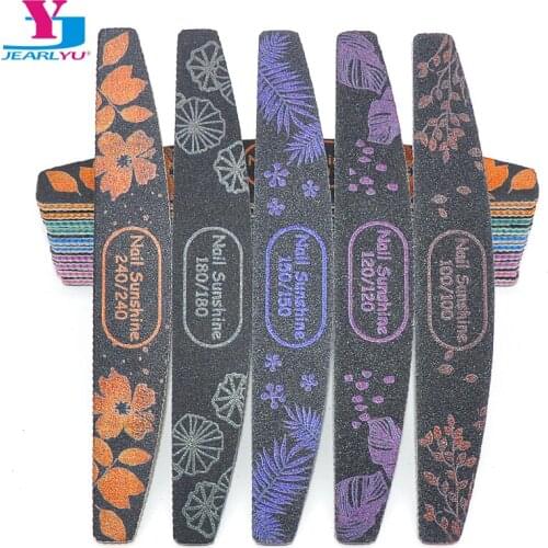 3/5/10 Pcs/Lot Black Sanding Nail Files Flower Print Professional Manicure File 100/180/240 Grit Nail Polisher Accessories Tools