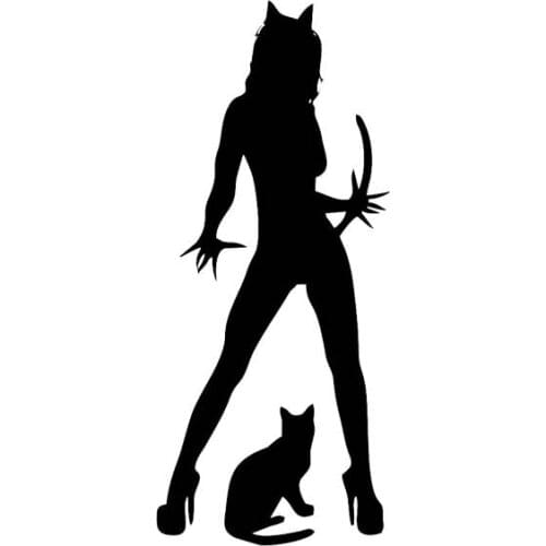 6.5*15.1CM Car Sticker Firece Cats Girl Black/Silver Covering The Body Fashion Popular Style Vinyl Decals C20-0382