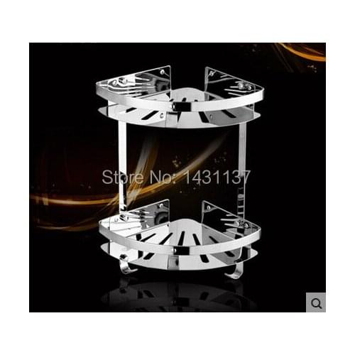 Free shipping High quality wall mount 304 SS material double level Bathroom Accessories shelves,corner basket