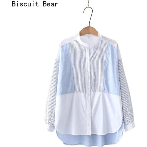 Блузки с воротником стойка Biscuit Bear China At AliExpress