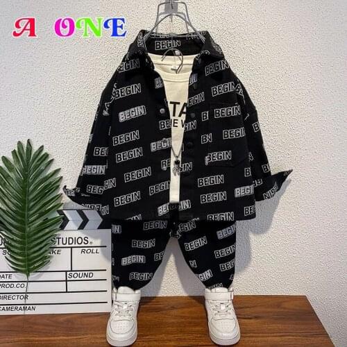 Spring Autumn Kids Clothes Boys Kids Cowboy Suit Baby Two Piece Set Clothing Jacket + Pants 2 Pcs Set Fashion Letter Outfits
