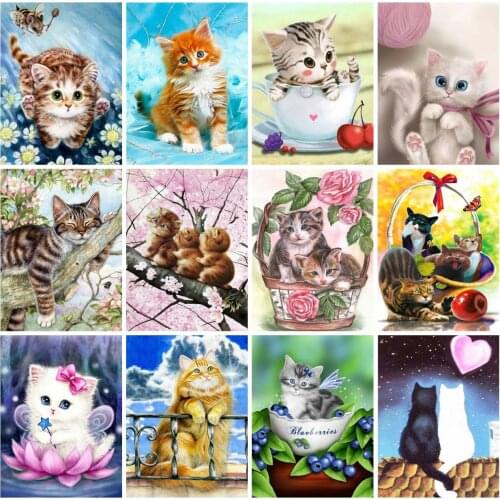 EverShine 5D Diamond Painting Full Square Cat Diamond Mosaic Animals Cross Stitch Bead Embroidery Rhinestone Art Kits Home Decor