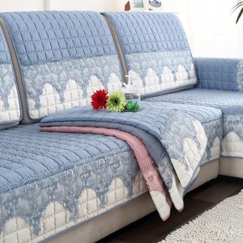 Plaid Sofa Covers Lace Decoration Sectional Slipcovers Anti-slip Corner Sofa Cover Four Seasons Slipcovers For Living Room 1 Pcs