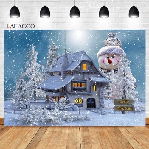 Laeacco Winter Wonderland Snow Background Snowman For Kids Celebrate Christmas Events Portrait Customized Photography Backdrops