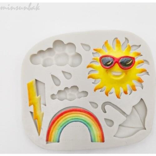 Minsunbak Sun White Cloud Rainbow Shape Silicone Mold Rain Point Lightning Umbrella Wedding Cake Decoration Fondant Mould