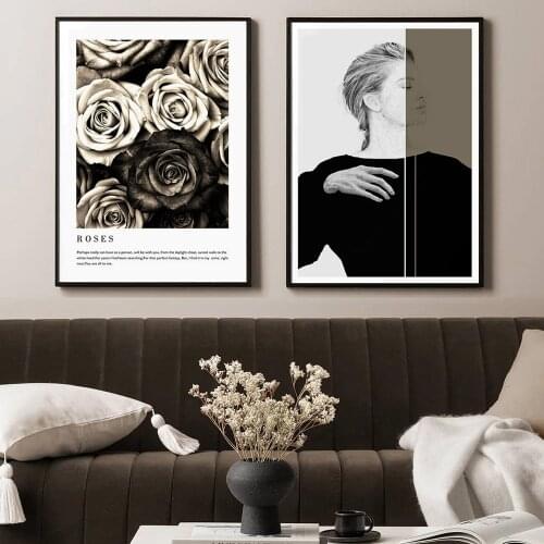 Fashion Flower Woman Wall Art Poster And Print VOGUE Quotes Pictures Black White Canvas Painting For Living Room Home Decor