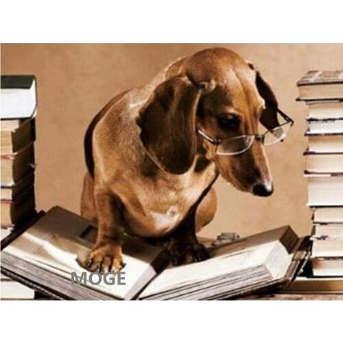 Glasses dog DIY Diamond Painting Kit book animal Diamond Floral cross Stitch Rhinestone Mosaic Painting Hall Hanging Murals