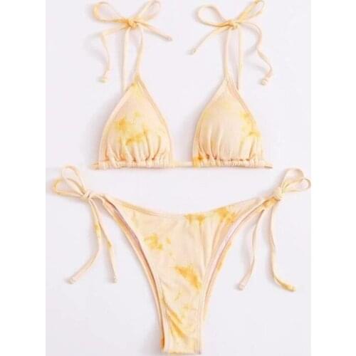 2021 New Fashion Ladies Printed Swimsuit Sexy Bandage Halter Split Two-piece Swimsuit Swimsuit Bikini Set