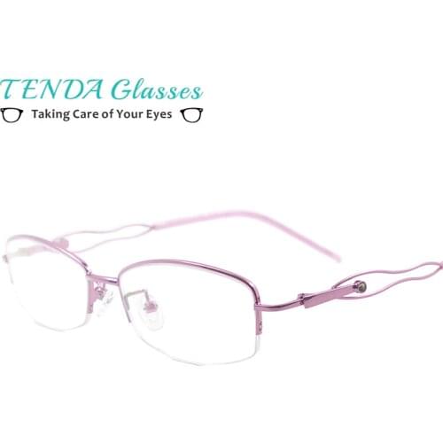 Medium Metal Women Spectacles Half Rim Colourful Glasses Frame For Prescription Lenses