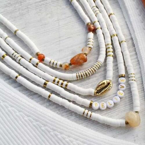 2021 Boho Natural stone Beads Necklace Polymer Clay Necklace Soft Pottery Choker Necklace Handmade Femme Jewelry Gifts