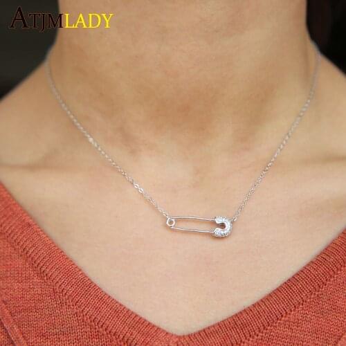 Sale Collares New Unique Luxury Necklace 925 Sterling Tiny Cz Pave Safetysecurit Pin For Women Gros Collier Femme Jewelery