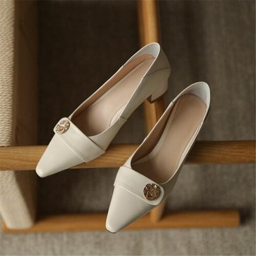 Size 34-39 Heel Height 4cm Luxury Brand Shoes Genuine Leather Pumps Hot Sell Ladies Shoes Popular Spring Womens Pumps