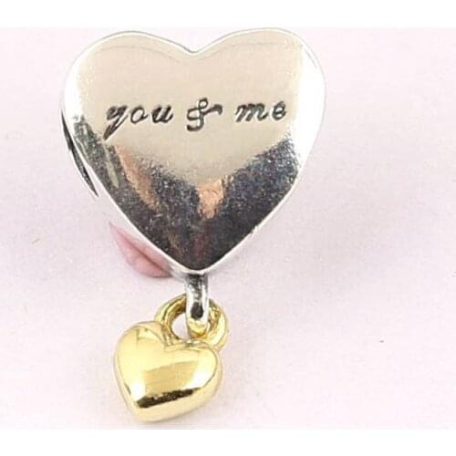 S925 Silver Charms Beads for Women Bracelets & Bangles Two Hearts Dangle Charm you & me DIY Jewelry