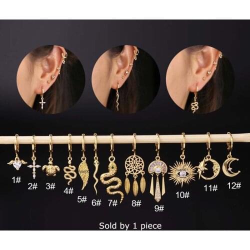 1 piece Snake Shape Hoop Earrings Dangle Lobe Piercing Copper with Zircon