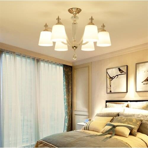 Modern crystal chandeliers lights living room lamp bedroom lamp white glass lampshade luxury lamp restaurant study hanging lamps