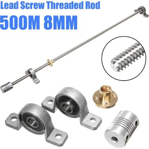 3D Printer T8 Trapezoidal Lead Screw Rod Nut Coupling Shaft Adapter Bearing Mount Connector 500mm 3D Printing Lead Screws Kit