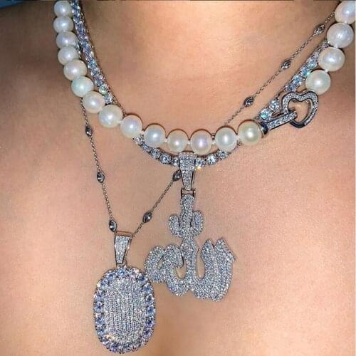 Vintage Muslim Allah pendant necklace iced out 5A cubic zirconia bling cz tennis chain beaded chain hiphop women choker jewelry