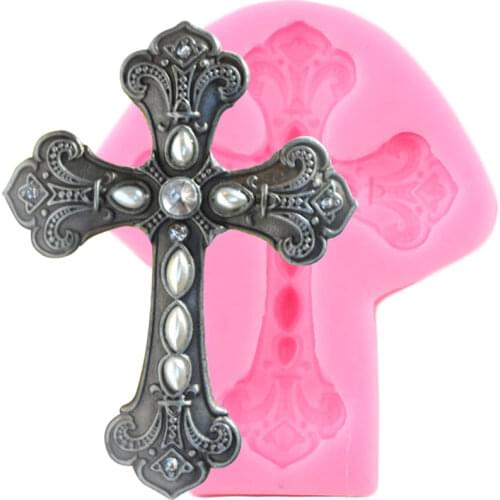 Jeweled Cross Silicone Molds Relief Cake Border DIY Cupcake Topper Fondant Cake Decorating Tools Candy Chocolate Gumpaste Moulds