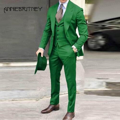 Green Mens Suits 3 Pieces Set Dinner Wedding Suits for Men Tuxedo Slim Fit Bridegroom Marriage Costume Custom Jacket Vest Pants