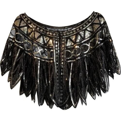 Women 1920s Flapper Embroidery Shawl Cover Up Gatsby Party Beaded Sequin Capelet