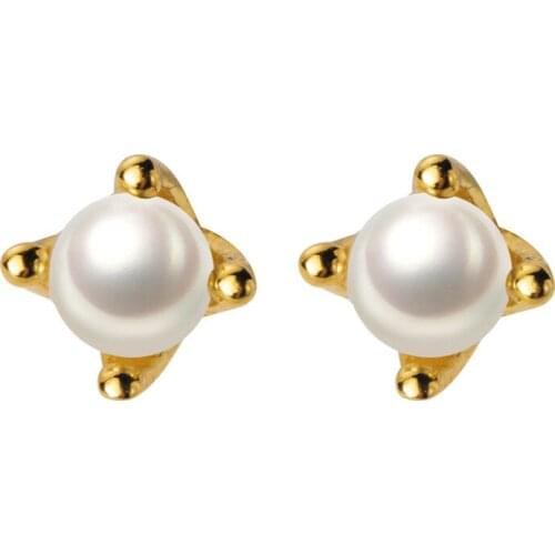 Minimalist 925 Sterling Silver For Women Simple Pearl Small Stud Earrings Gold Color Fashion Female Gifts Jewelry