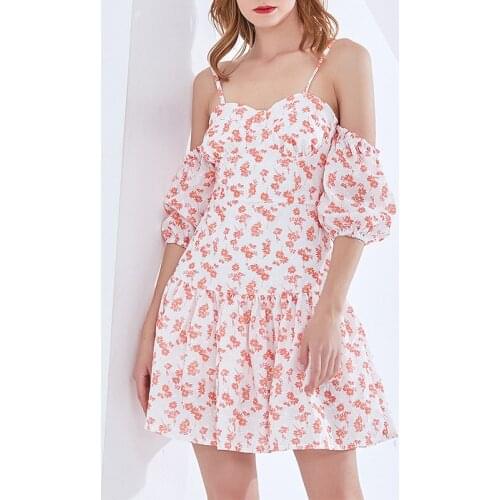 Free Shipping Dresses For Women 2021 Summer Sexy Floral Sling Dress Lantern Sleeve Woman Sweet Dress Small Size XS