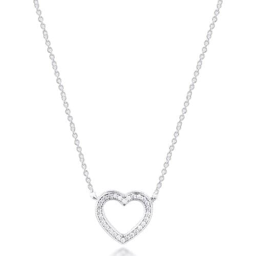 CKK 925 Sterling Silver Sparkling Open Heart Pendant Necklace for Women Loving Engagement Wedding Jewelry Colllar Wholesale