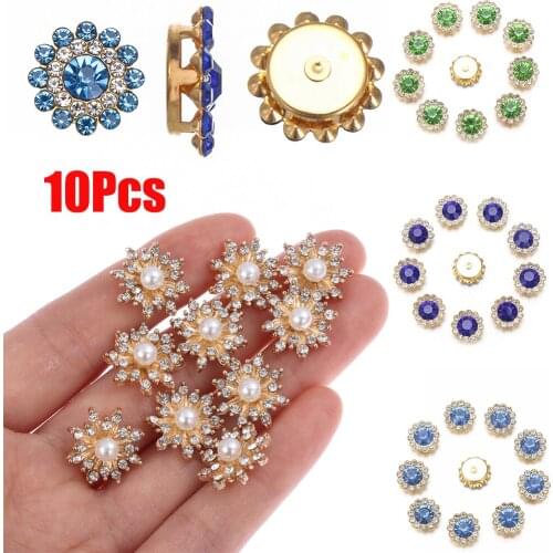 10Pcs Flower-Shaped Rhinestone Buttons Apparel Sewing Buttons Sparkling Crystal Glass Stone Clothes DIY Sewing Crafts Supplies
