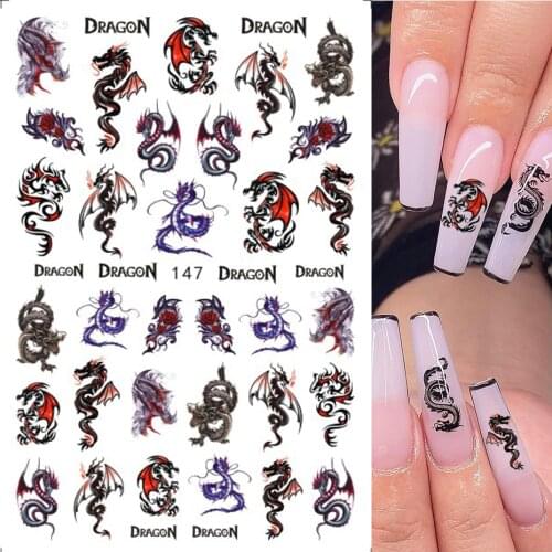 3D Oriental Western Dragon Sliders For Nails Snake Sexy Lady Adhesive Sticker Temporary Tattoo Polishing Decor Decal LE145-152