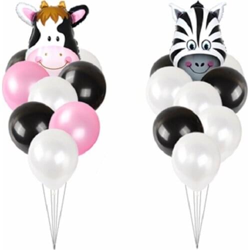 9pc medium animal head monkey cow tiger lion zebra 12 inch latex suit theme birthday party decoration baby shower helium balloon