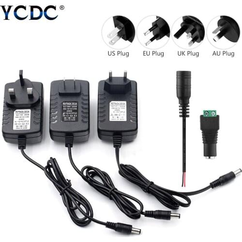 AC 110-240V Converter Adapter DC 12V 2A Power Supply Plug US UK AU EU 5.5x2.1mm Male Connector For 3528 5050 LED Strip Light