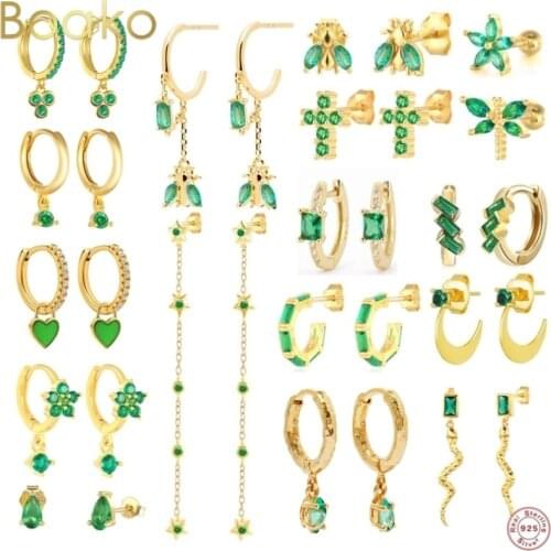 BOAKO 100% Real 925 Sterling Silver Hoop Earrings for Women Water Drop Colorful CZ Zircon Round Earings pendientes Fine Jewelry