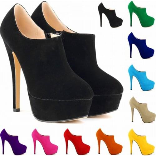 4cm Platform Thin Heels Fashion Ankle Boots 2021 New Autumn Side Zipper Womens Boots Concise Solid Flock Super High Heels Boots