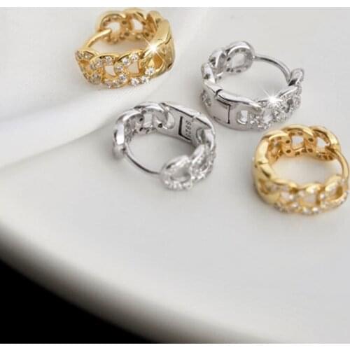 Chain hollow ear buckle inlaid zircon temperament wild ins super fairy earrings 925 sterling silver elegant jewelry