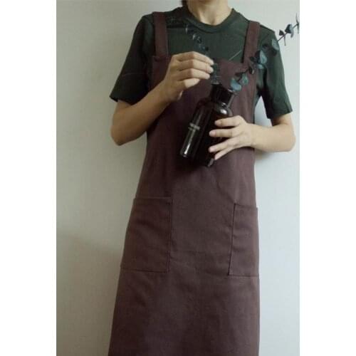 Literary Long Strap Black Thick Canvas Apron Cafe Tea Shop Painting Floral Women And Men Kitchen Cleaning Bib