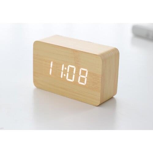 Retro Wooden LED Alarm Clocks with Temperature Electronic Clock Digital LED Display Desktop Calendar Table Clock Sounds Control