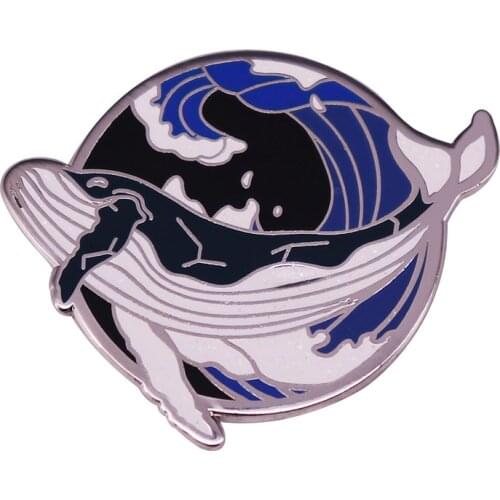 Go Surfing! Enamel Pin Ocean Wave Blue Whale Brooch
