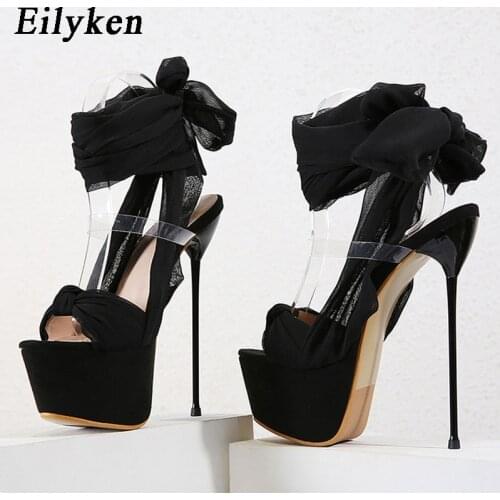 Eilyken 2021 New Summer Sexy Lace-Up Gladiator Sandals Ankle Strap Platform High heels Sandals Women Pumps 16CM