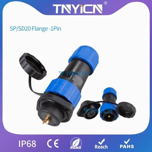 IP68 Waterproof Connector SP/SD20 Flange-1Pin Panel Mount Wire Cable Connectors Aviation Plug&Socket Led Connector Jack&Female