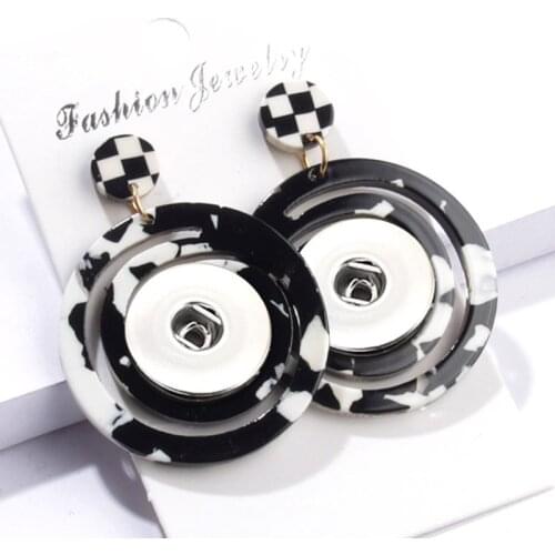 Hot Interchangeable 034 Fashion Round Acetate Plate Earring Fit 12mm 18mm Snap Button For Women Charms Earrings Jewelry Gift