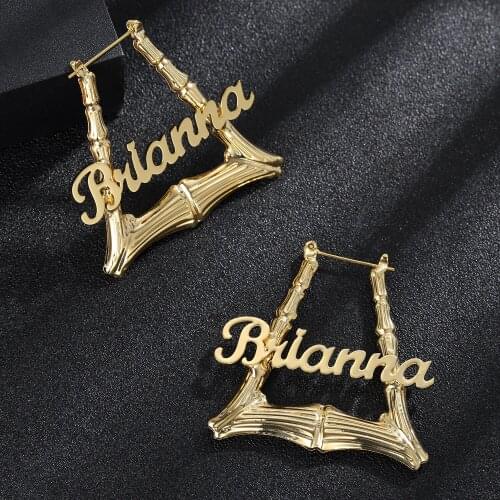 Custom Bamboo Hoop Earrings Stainless steel Personalized Name Earrings Ladder shape Bamboo Earring personalised Gifts For Women