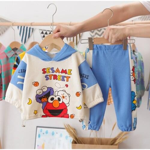 Kids Clothes Sets Hooded T-Shirt + Pants New Autumn Spring Baby Boys Fashion Sesame Street 2-piece Suits Toddler Girls Clothing