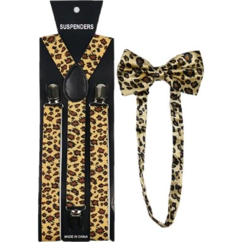 Leopard Suspenders Bow Ties Set Men Women Fashion 2.5*100CM Adjustable High Quality All-match Jacquard Suspenders Bow Ties Set
