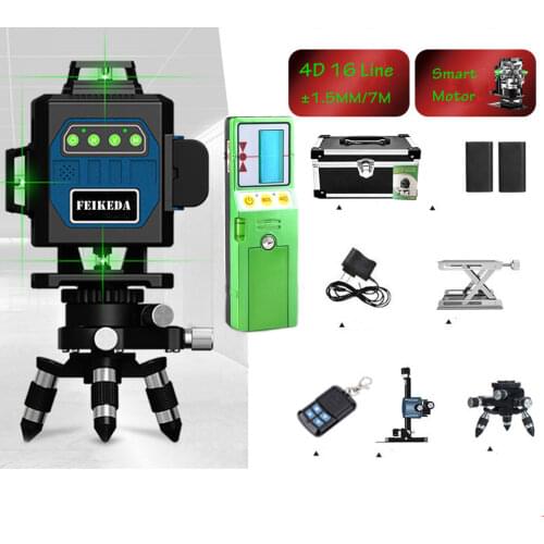 New Smart Motor leveling 16 Line 4D Laser Level Green Beam 360 Vertical And Horizontal Smart Control with Outdoor receiver
