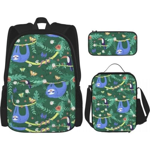 Cute Cartoon Sloth Plush school backpack Pencil bag lunch pack three pieces for boys girls Laptop backpacks teen school bags