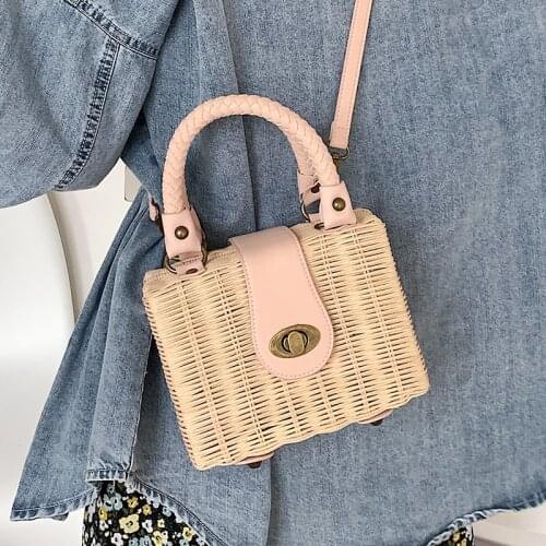 Fashion Box Rattan Women Handbags Design Wicker Woven Shoulder Crossbody Bag Luxury Summer Beach Straw Bag Lady Small Purse 2021