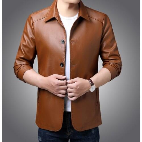 Leather jacket men 2021 spring and autumn new mens leather jacket middle-aged Korean loose plus velvet thick top trend