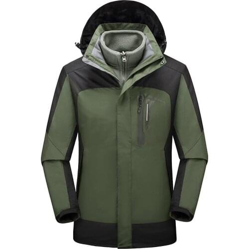 Men Thicken 3 in1 Jacket Winter Fleece Warm Hooded Windproof Sport Windbreaker Coat Outdoor Hiking Climbing Coat Two Pieces Set